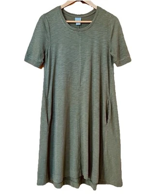 CHICO’S Dress Size 00 (U.S. 0/2) Olive Green Seamed Tee A-Line Stretch Pockets - Image 1 of 4