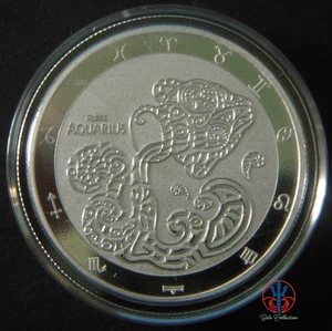 Tokelau Zodiac Aquarius,2021 silver  Coin 1 oz in capsule - Picture 1 of 1