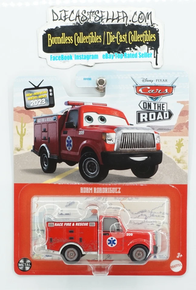 DISNEY PIXAR CARS 2023 ON THE ROAD ADAM ROADRIGUEZ RED FIRE RESCUE TRUCK - Image 1 of 1