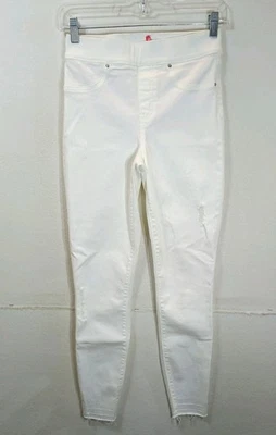 SPANX 短牛仔裤女式 XS 白色紧身踝部破旧下摆拉裤 — 第 1/4 张图片