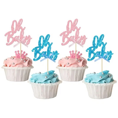 24 piezas adornos para cupcakes de baby shower - selecciones brillantes para fiestas de revelación de género Foto 1 de 4