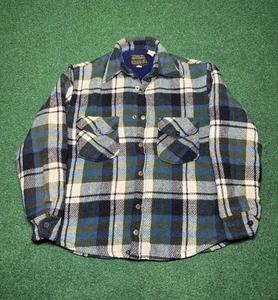 Vintage Flanell Woll Shacket Sears Retro 70er 80er Jahre Large Snap Up Hemd  - Bild 1 von 9