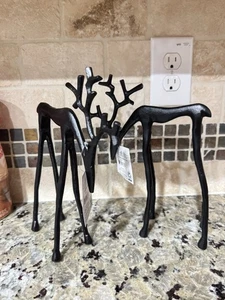2x Holiday Time Black Metal Reindeer Deer Holiday Christmas Decor 10in - Picture 1 of 3