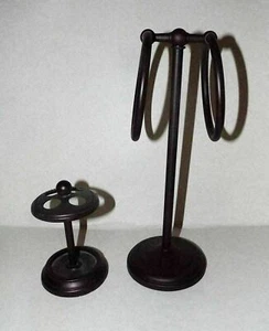 Dark Brown Metal Bathroom Double Towel Holder Ring & Matching Toothbrush Holder - Picture 1 of 4