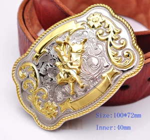 BIG BLING WESTERN TEXAS GOLD AND SILVER RODEO BULL RIDE COWBOY HUGE BELT BUCKLE - Picture 1 of 9