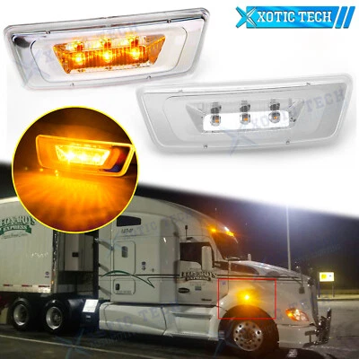 Luz indicadora lateral LED ámbar transparente para Kenworth T680 Peterbilt 567 2 piezas Foto 1 de 4