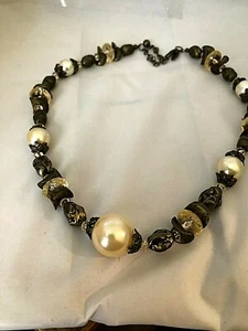 Chicos Costume Jewelry Faux Pearl and Metal Stones and Bead Necklace - Picture 1 of 4