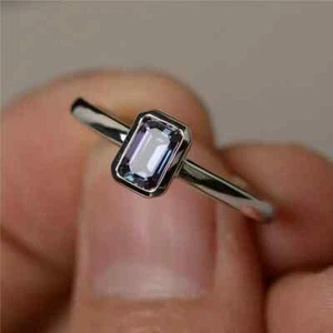 Natürlicher Smaragd Ring 3 Karat Farbwechsel Alexandrit 14K Weißgold vergoldet - Bild 1 von 4