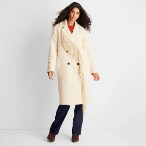 Future Collective Reese Women's 1X Plus Winter Wool Fringe Button-Up Coat Jacket - Picture 1 of 11