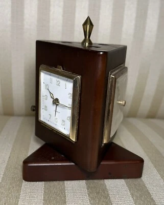 German Weather Station Alarm Desk Barometer Thermometer Pencil Holder Clock  - Image 1 of 4