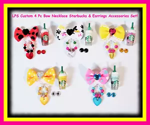 🌺 Littlest Pet Shop LPS 4 Pc Custom Accessories Set - Bow Collar Starbucks+ Lot