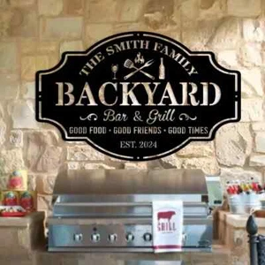 Personalized Backyard Sign Custom Bar & Grill Sign Metal Sign Bar Signs - Picture 1 of 5