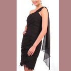 NWT$690 Daymor Couture [ 4 ] One Shoulder Drape Ruched Dress Espress Brown G1962