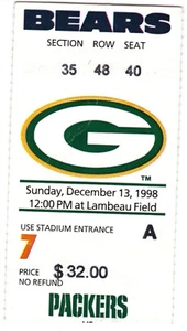 1998-12-13 NFL Football Ticket- Chicago Bears V Green Bay Packers - Picture 1 of 1