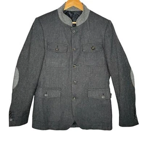 ZARA Men's Military Inspired Dark Grey Herringbone Wool Jacket Blazer Size 42 - Picture 1 of 6