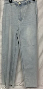 Oat New York Wide Leg High Waist Jeans Blue Denim Raw Hem Patch Pocket 12/31 - Picture 1 of 6
