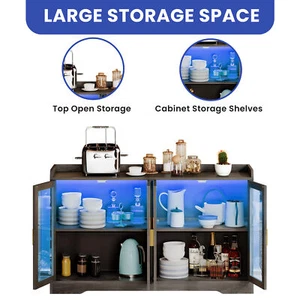 LED Kitchen Sideboard 55" Display Pantry Storage Organizer w/ Adjustable Shelves - Picture 1 of 10