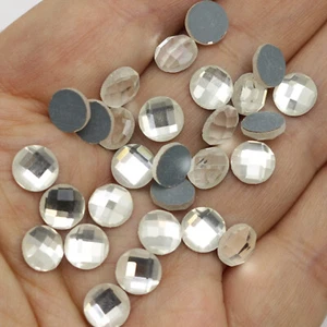 100 Clear Faceted Round Flatback Glass Crystal Rhinestone Gems 8mm No Hole - Picture 1 of 6