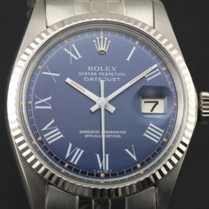 ROLEX MENS DATEJUST 1601 WHITE GOLD& STAINLESS STEEL BLUE ROMAN DIAL WATCH - Picture 1 of 15
