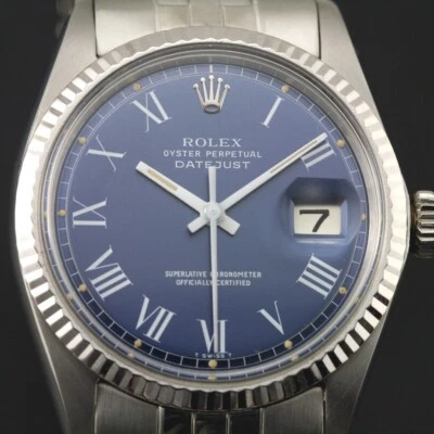 ROLEX MENS DATEJUST 1601 WHITE GOLD& STAINLESS STEEL BLUE ROMAN DIAL  WATCH - image 1 of 4