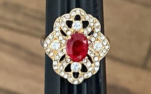 Fashion Gold Plated Ruby Zircon Gemstone Rings Wedding Jewelry Rings Size 9 - Picture 1 of 4