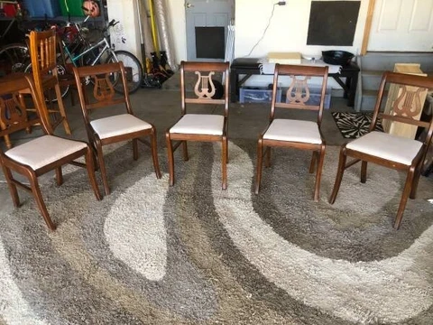 Set of 5 Vintage Antique Solid Mahogany Traditional Duncan Phyfe Lyre Chairs Cover