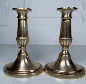 Pair Brass Candlestick Holder 6” Tall Solid Polished ~ Very Nice!!! - Picture 1 of 4