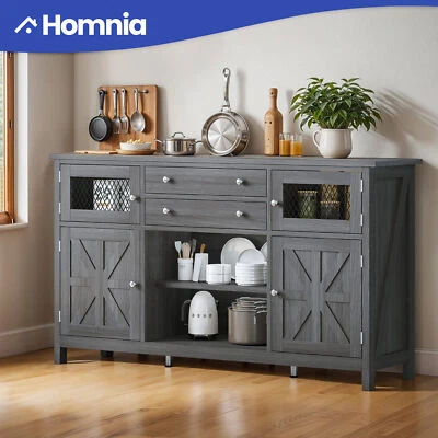 59" Farmhouse Sideboard Cabinet Kitchen Storage Adjustable Shelves w/ 2 Drawers - Image 1 of 4