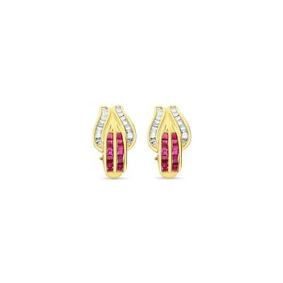 Ruby & Baguette Diamond Earrings 14k Yellow Gold - Image 1 of 4