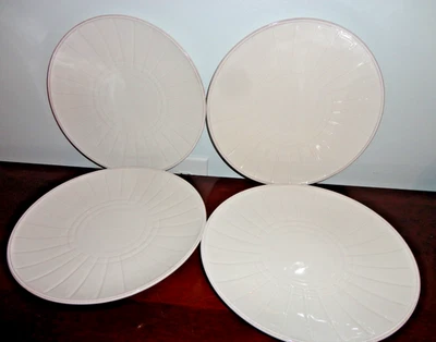 COUNTRY LIVING STONEWARE COOPER WHITE EMBOSED LINES SET OF 4 SALAD PLATES 9" - Image 1 of 4