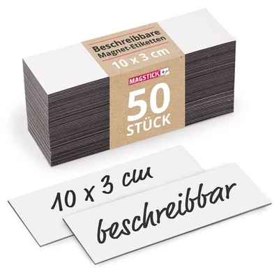 50 beschreibbare Magnet Etiketten I 10 x 3 cm I weiß - Magstick®