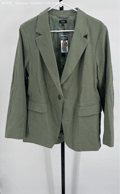 Express Women's Green Solid Linen Rayon Blend Blazer Large Size - Image 1 of 4
