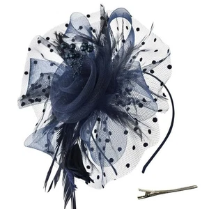 Damen Cocktail Tee Party Pillbox Hut Vintage Netz Federn Fascinator Hut Marine - Bild 1 von 7