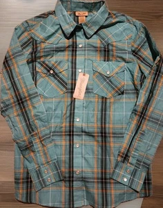 Wrangler Shirt Medium Men Blue Western Plaid Pearl Snap Rodeo Ranch Long Sleeve - Picture 1 of 8