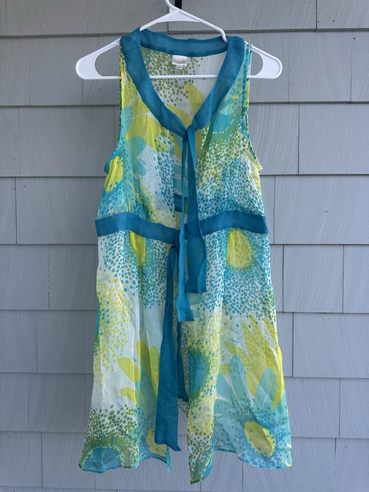 Corbata Milly Cabana Mediana 100% Seda Transparente Frontal Azul Amarillo Natación Foto 1 de 4