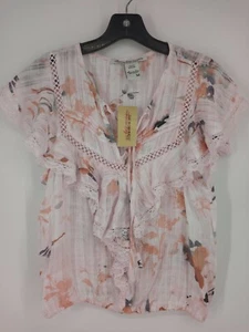 American Rag Junior Rayon Flutter Sleeve Floral Boho Peplum Top Egret Combo Sz M - Picture 1 of 10