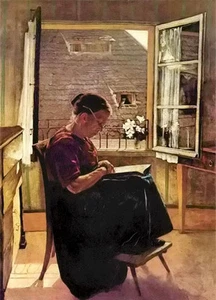 Art Oil painting Hans Thoma - Die Mutter des Künstlers im Stübchen old woman art - Bild 1 von 1