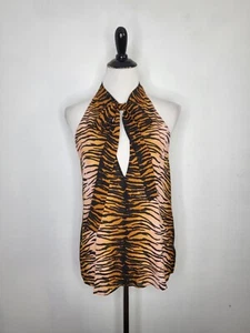 A.L.C. Silk Tiger Print Top Women's Size Large V-neck Sleeveless Neck Tie - Picture 1 of 10