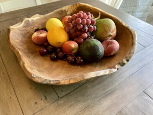 Wood Teak Fruit Bonbon Bowl Wooden Holder Rustic Dish 50cm 100% Unique Oiled - Picture 1 of 10