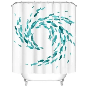 Teal Fish Shower Curtains Set Ocean Creatures Bathroom Decor Creative Curtain... - Picture 1 of 7