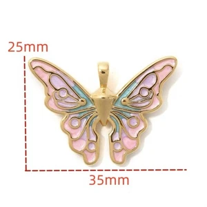 Colgantes de mariposa de acero inoxidable esmaltado rosa grande 25x35 mm 5 piezas - Imagen 1 de 5