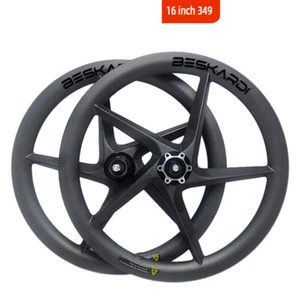 Folding Mini Bicycle Wheel 5 Sopke 16er 349 7 Speed Carbon Wheelset 6 Bolt Hubs - Picture 1 of 11