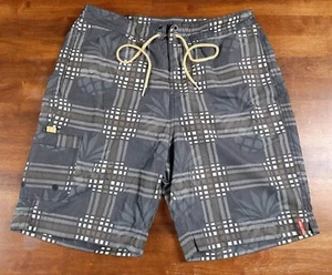 Tommy Bahama Relax Swim Trunks Adult Medium Pineapple Gray Yellow Check Mens - Picture 1 of 17