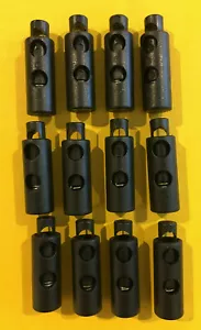12 pcs Black Double Hole Barrel Cylinder Cord Plastic Spring Lock Made in USA - Picture 1 of 8