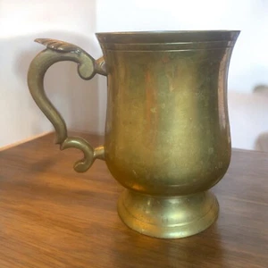 Vintage Brass Seashell Handle Tankard Footed Stein Mug - Picture 1 of 4
