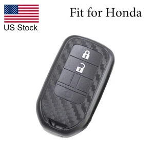 Carbon Fiber Black Pattern Soft Silicone Key Cover For Honda Civic Accord CR-V - Picture 1 of 4