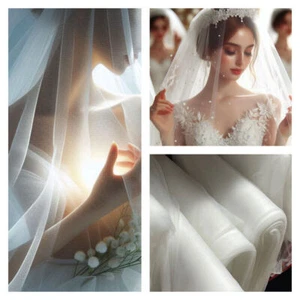 WHITE Soft Illusion Veiling Tulle Fabric Delicate Mesh Wedding Bridal Veil 150cm - Picture 1 of 1
