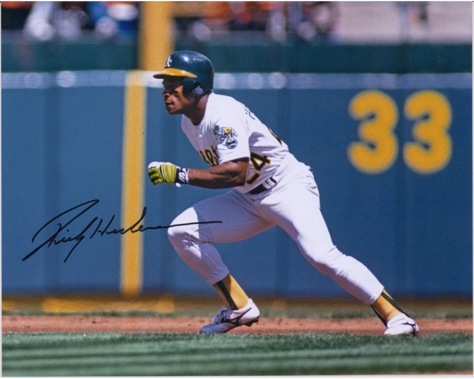 Fotografia autografada 8x10 de Rickey Henderson Oakland A *REIMPRESSÃO* - Imagem 1 de 1