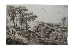 Franz Kobell (1749-1822) Paisaje ideal dibujo tinta marrón clásico - Imagen 1 de 5