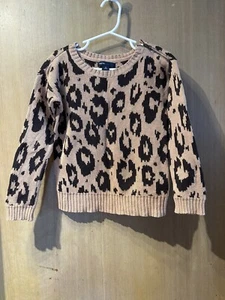 Girls Gap Leopard Print Ling Sleeve Crew Neck Sweater Brown Black Size XS 4-5 - Picture 1 of 7